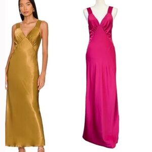 House of Harlow 1960 | Women’s Fuchsia Pink Shiny Sleeveless Vneck Maxi Dress XS